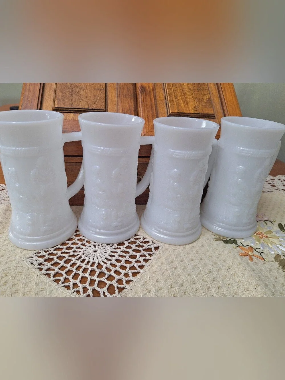 Vintage Set Of 4 Steins, Mugs. Federal Milk Glass,